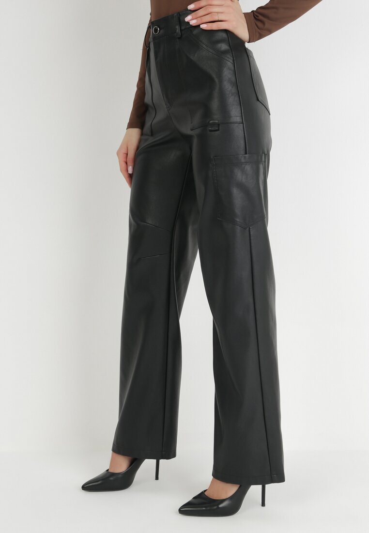 elsa.m by may Pantaloni negri largi din imitație de piele Ononi