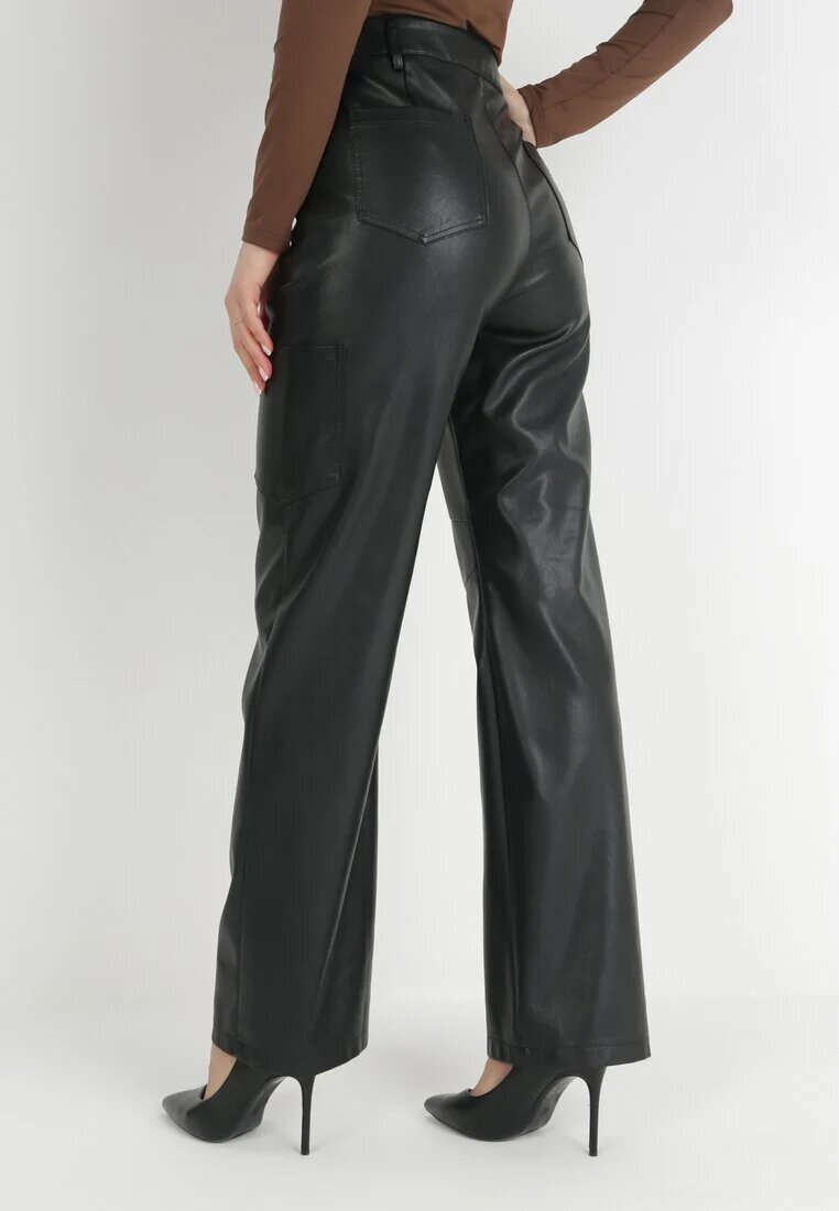 elsa.m by may Pantaloni negri largi din imitație de piele Ononi