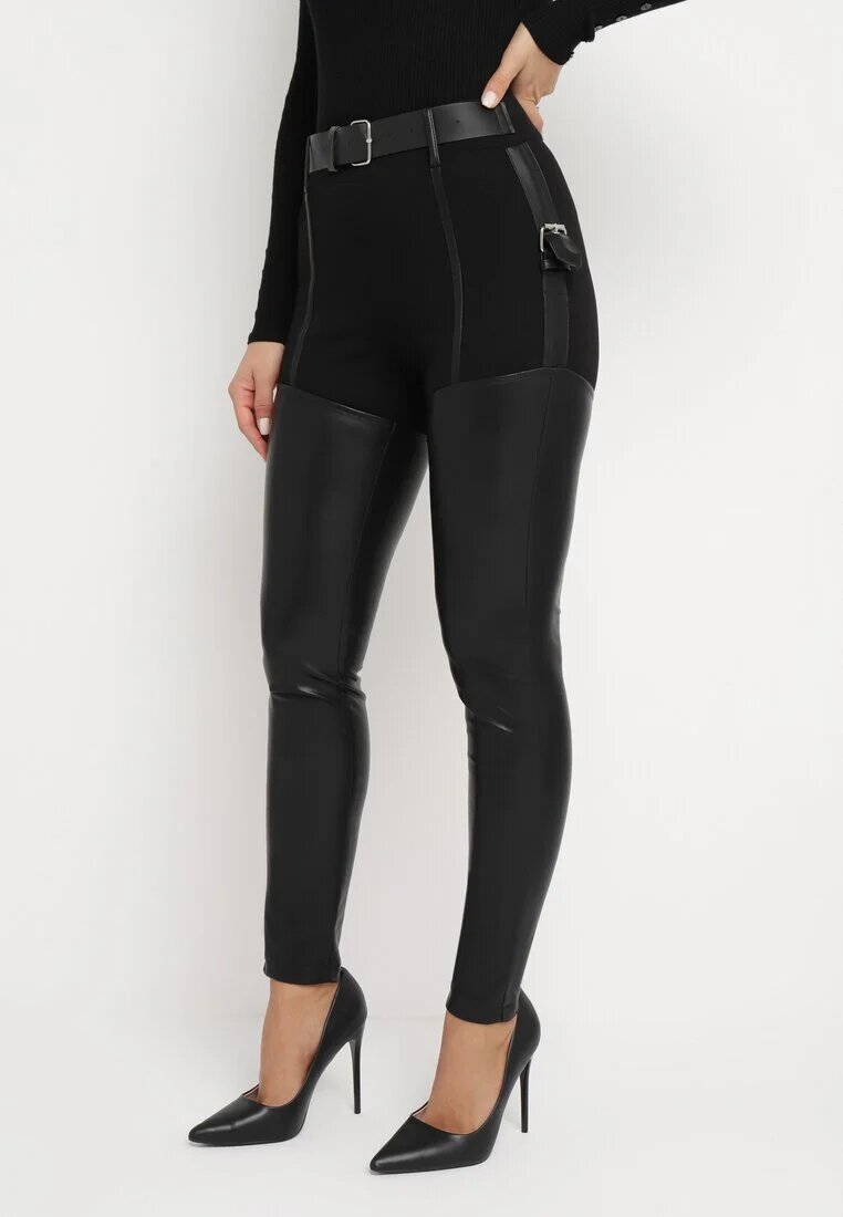 elsa.m by may Pantaloni negri Skinny din piele ecologică și Curea Elenntisa