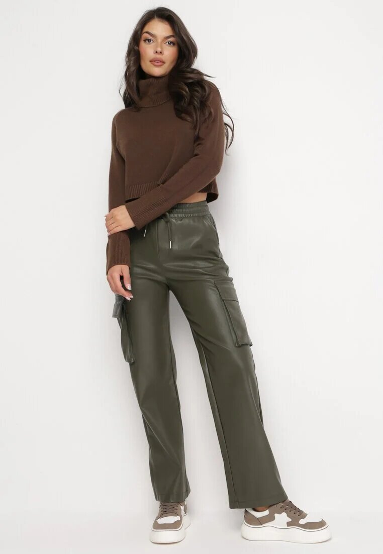 elsa.m by may Pantaloni Verde închis din piele ecologică cu buzunare cu clape Flemixa