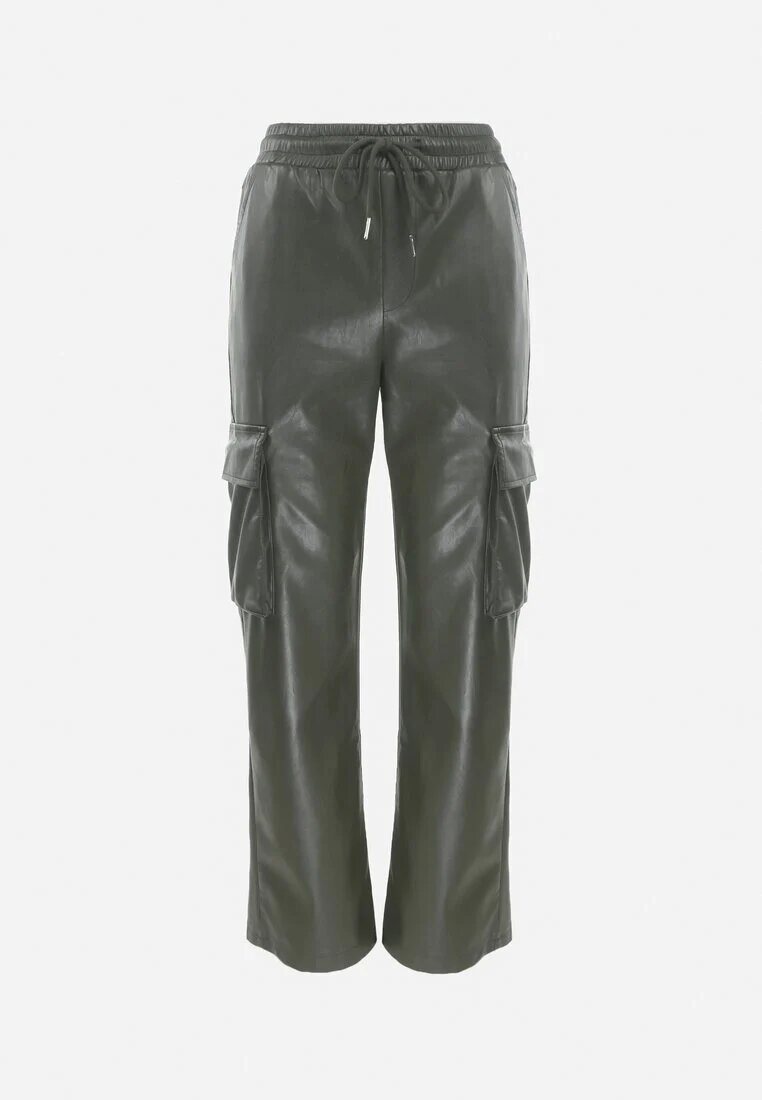 elsa.m by may Pantaloni Verde închis din piele ecologică cu buzunare cu clape Flemixa