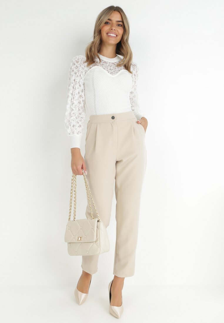 elsa.m by may Pulover Alb din Tricot Reiat cu Dantelă Ratana