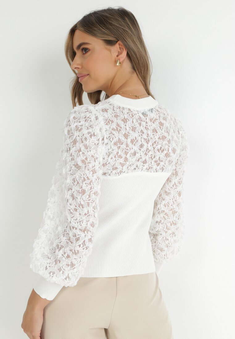 elsa.m by may Pulover Alb din Tricot Reiat cu Dantelă Ratana
