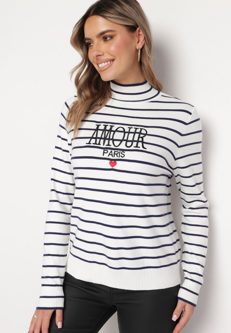 elsa.m by may Pulover Alb Golf cu dungi cu broderie Enika