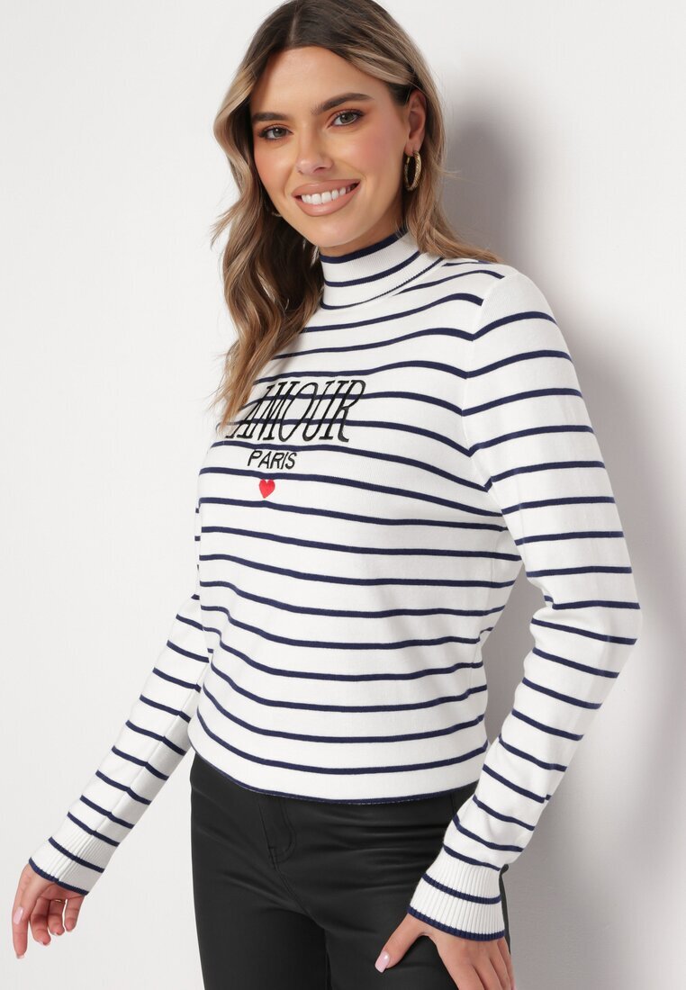 elsa.m by may Pulover Alb Golf cu dungi cu broderie Enika