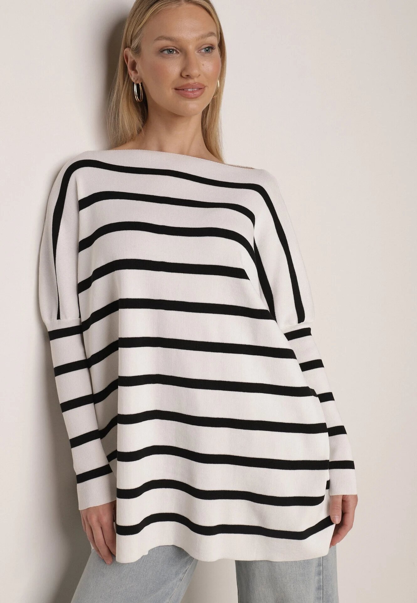 elsa.m by may Pulover Alb Oversize în Dungi cu Mâneci Liliac Caelania