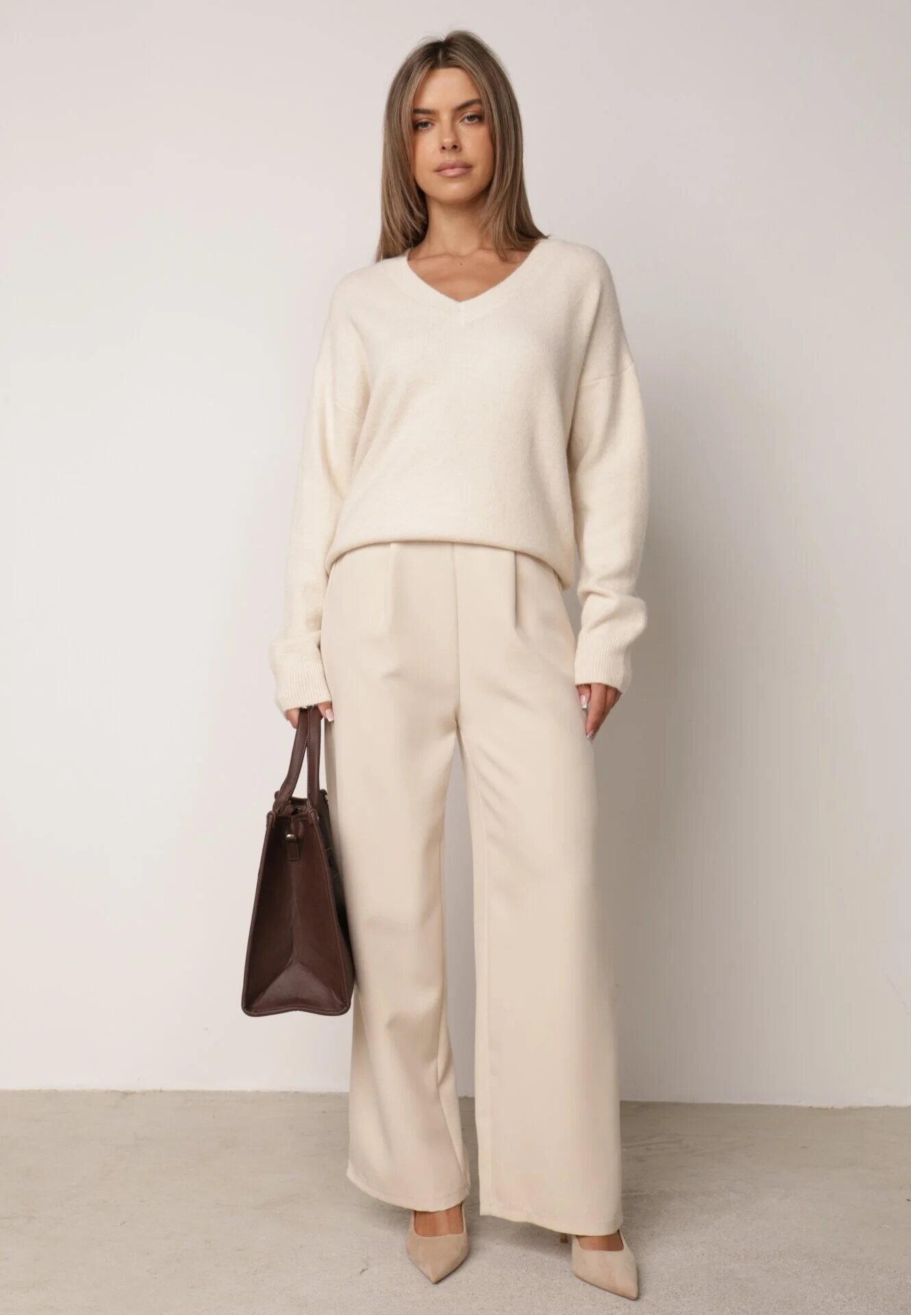 elsa.m by may Pulover bej deschis cu bumbac Oversize Yorate