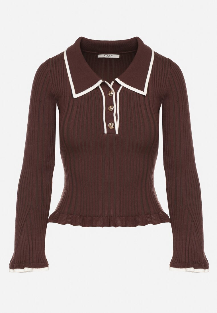 elsa.m by may Pulover Maro cu Viscoză în Stil Retro cu Guler și Nasturi Sarrise