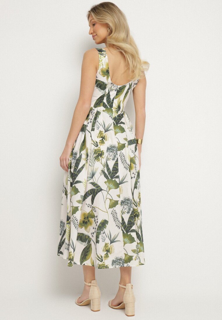 elsa.m by may Rochie Albă de bumbac Evazată cu imprimeu floral Lila