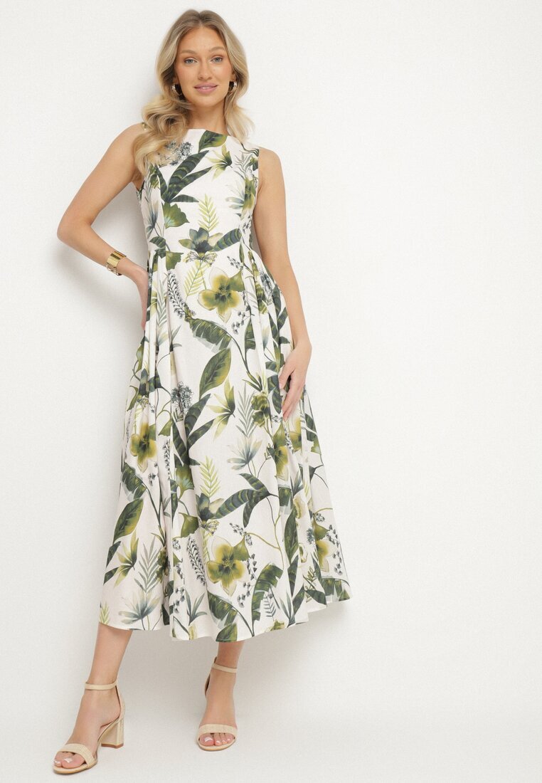 elsa.m by may Rochie Albă de bumbac Evazată cu imprimeu floral Lila