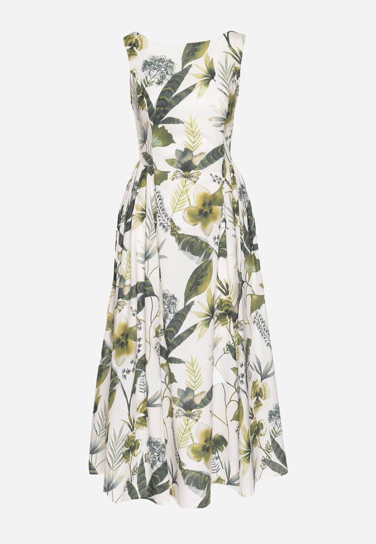 elsa.m by may Rochie Albă de bumbac Evazată cu imprimeu floral Lila