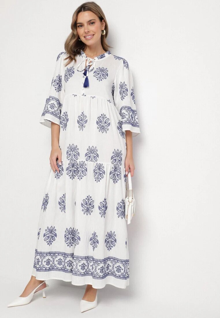 elsa.m by may Rochie Albă din Viscoză în Stil Boho cu Nod și Broderie Alinaria