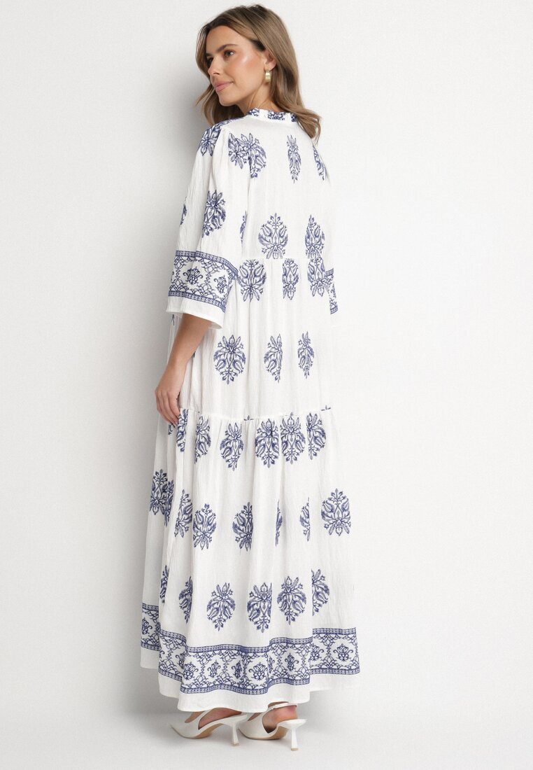 elsa.m by may Rochie Albă din Viscoză în Stil Boho cu Nod și Broderie Alinaria