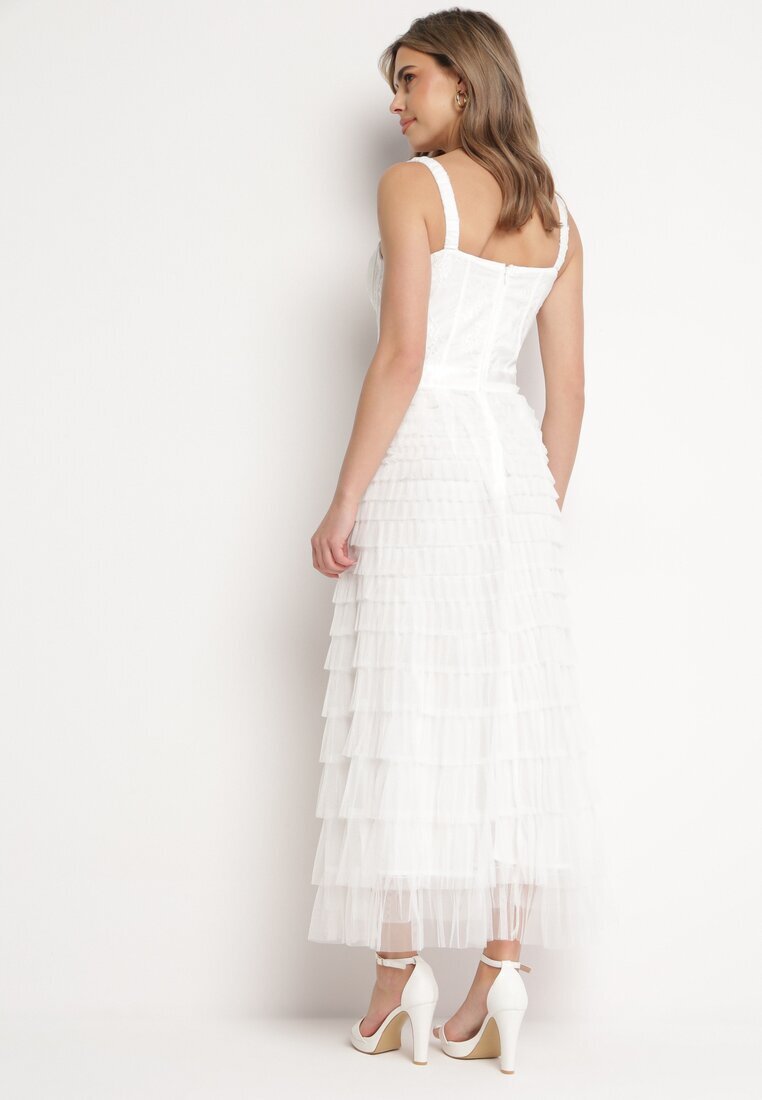 elsa.m by may Rochie Albă Maxi cu bretele cu corset și volane din tul Encartia