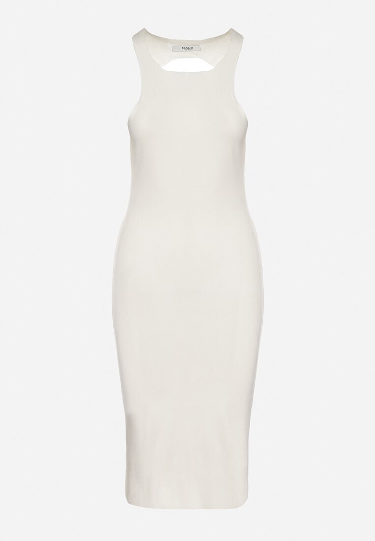 elsa.m by may Rochie Albă Mulată Rebrată din Viscoză cu Spatele Decupat Sarileine