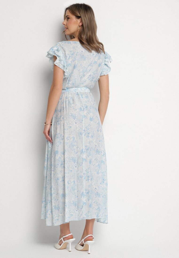 elsa.m by may Rochie Albastră de bumbac Asimetrică cu Volane cu Imprimeu Floral Jommea