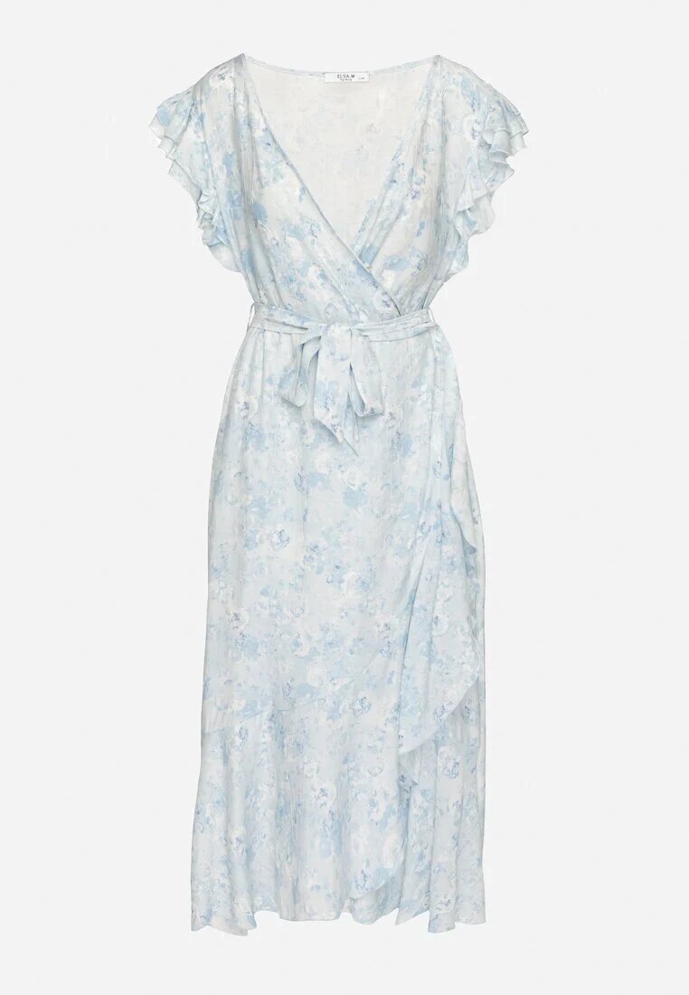 elsa.m by may Rochie Albastră de bumbac Asimetrică cu Volane cu Imprimeu Floral Jommea