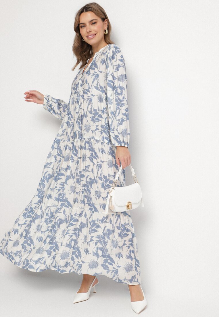 elsa.m by may Rochie albastră din bumbac cu croi evazat cu imprimeu floral Efadora