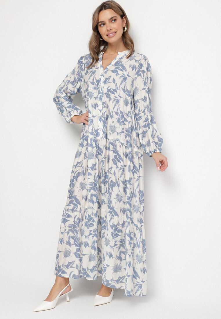 elsa.m by may Rochie albastră din bumbac cu croi evazat cu imprimeu floral Efadora