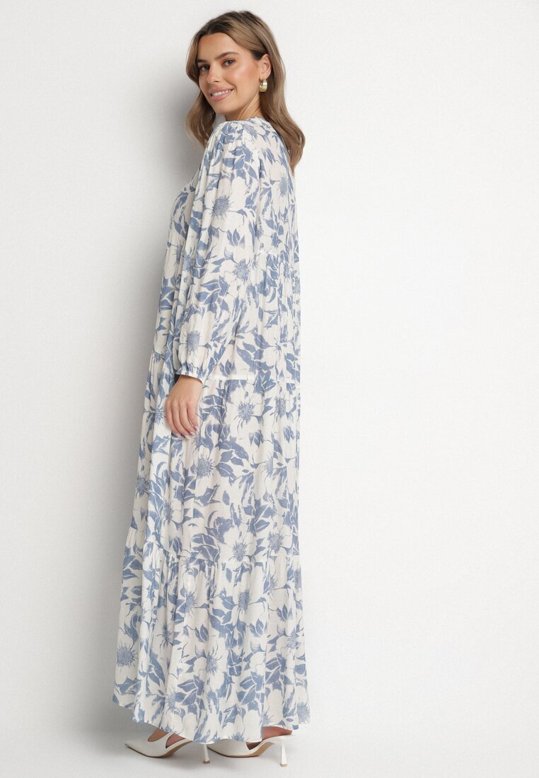 elsa.m by may Rochie albastră din bumbac cu croi evazat cu imprimeu floral Efadora