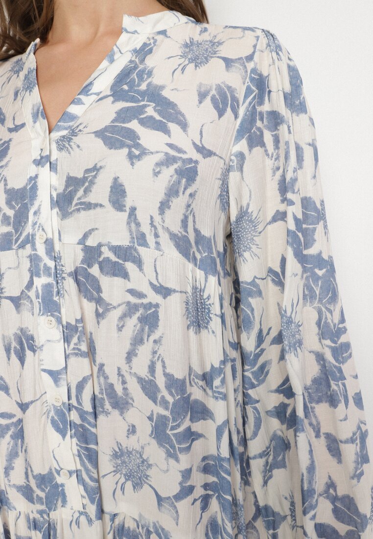 elsa.m by may Rochie albastră din bumbac cu croi evazat cu imprimeu floral Efadora
