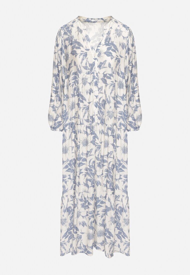 elsa.m by may Rochie albastră din bumbac cu croi evazat cu imprimeu floral Efadora