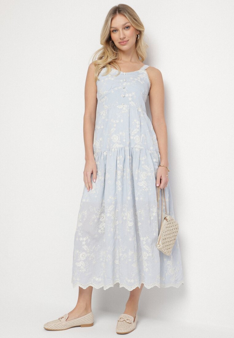 elsa.m by may Rochie Albastră din Viscoză și Bumbac cu Bretele în Stil Boho Florală cu Nasturi Eldexira