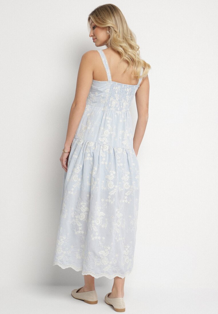 elsa.m by may Rochie Albastră din Viscoză și Bumbac cu Bretele în Stil Boho Florală cu Nasturi Eldexira