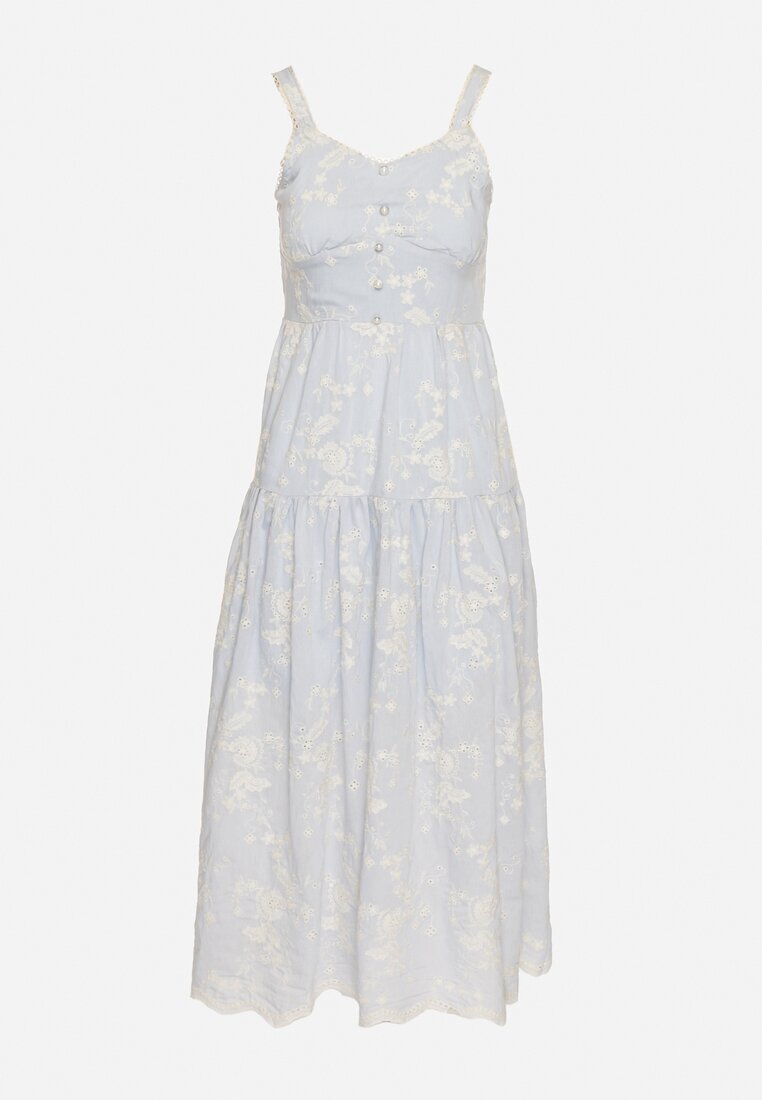 elsa.m by may Rochie Albastră din Viscoză și Bumbac cu Bretele în Stil Boho Florală cu Nasturi Eldexira