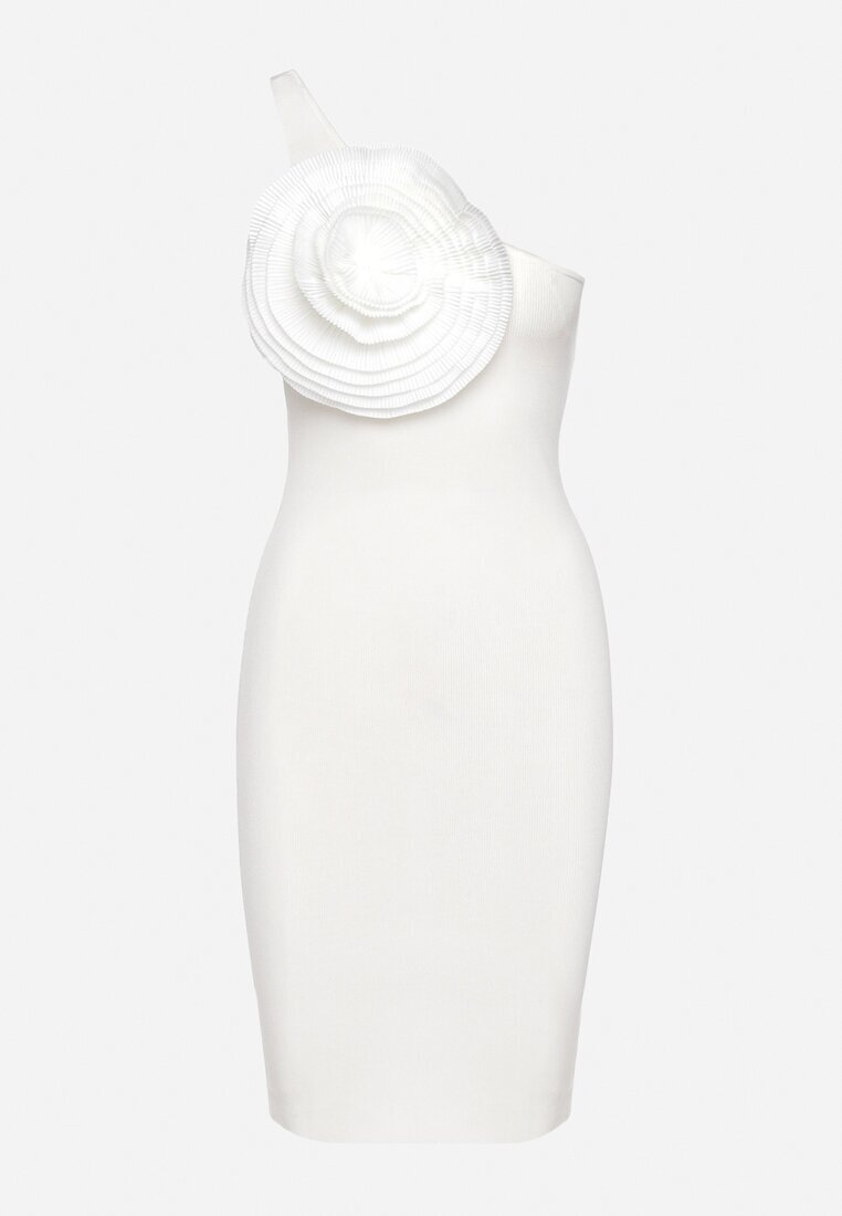 elsa.m by may Rochie Asimetrică Albă cu Croială Ajustată cu Aplicație în Formă de Floare Deonara