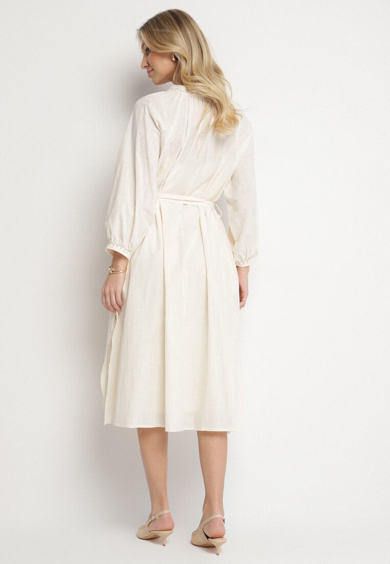 elsa.m by may Rochie bej de bumbac Boho cu broderie și curea legată Gonisea