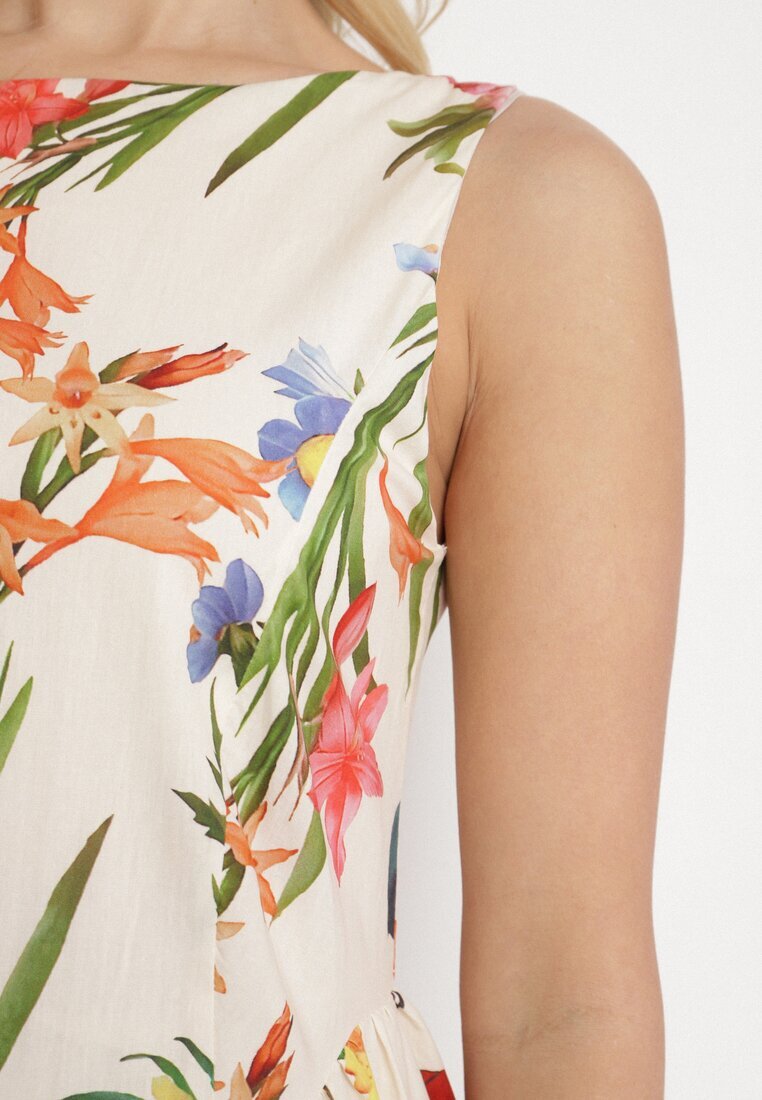 elsa.m by may Rochie Bej de Bumbac cu Croială Cloș cu Imprimeu Floral Iladris