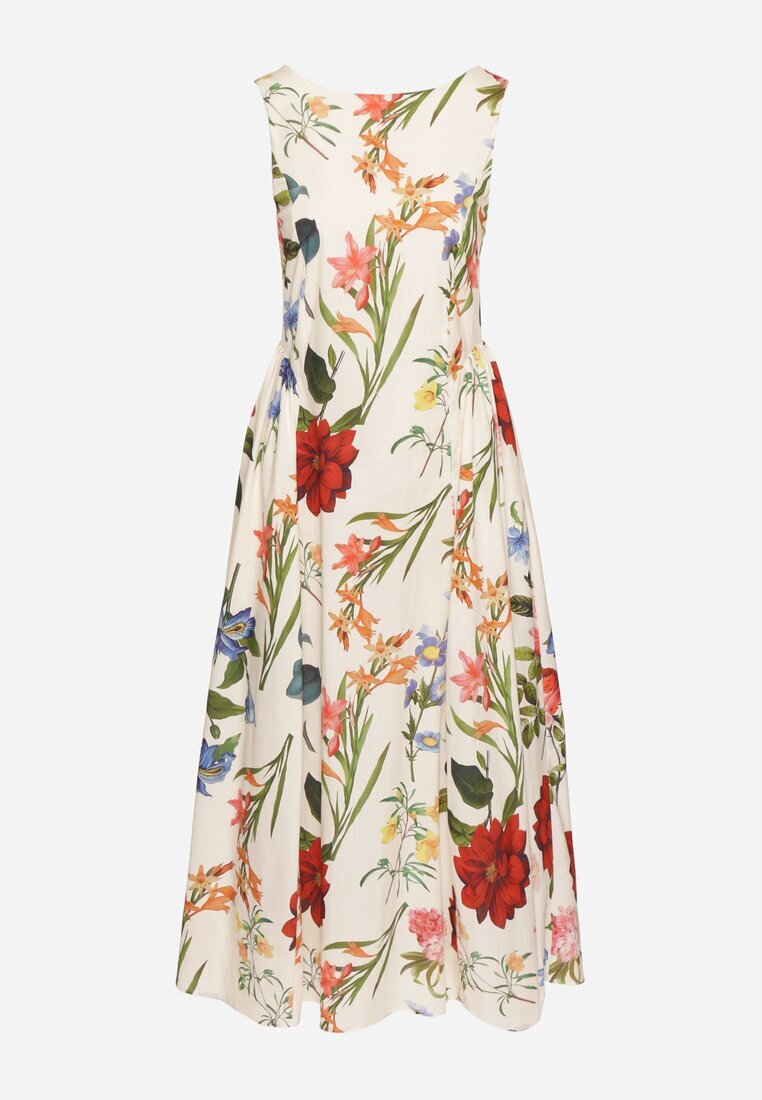 elsa.m by may Rochie Bej de Bumbac cu Croială Cloș cu Imprimeu Floral Iladris