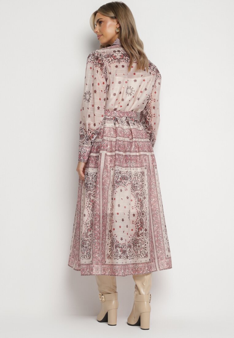 elsa.m by may Rochie bej evazată stil cămașă cu adaos de bumbac și curea Merilisse