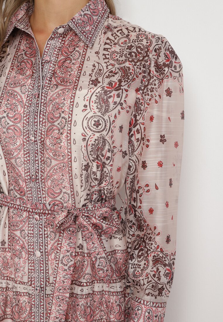 elsa.m by may Rochie bej evazată stil cămașă cu adaos de bumbac și curea Merilisse