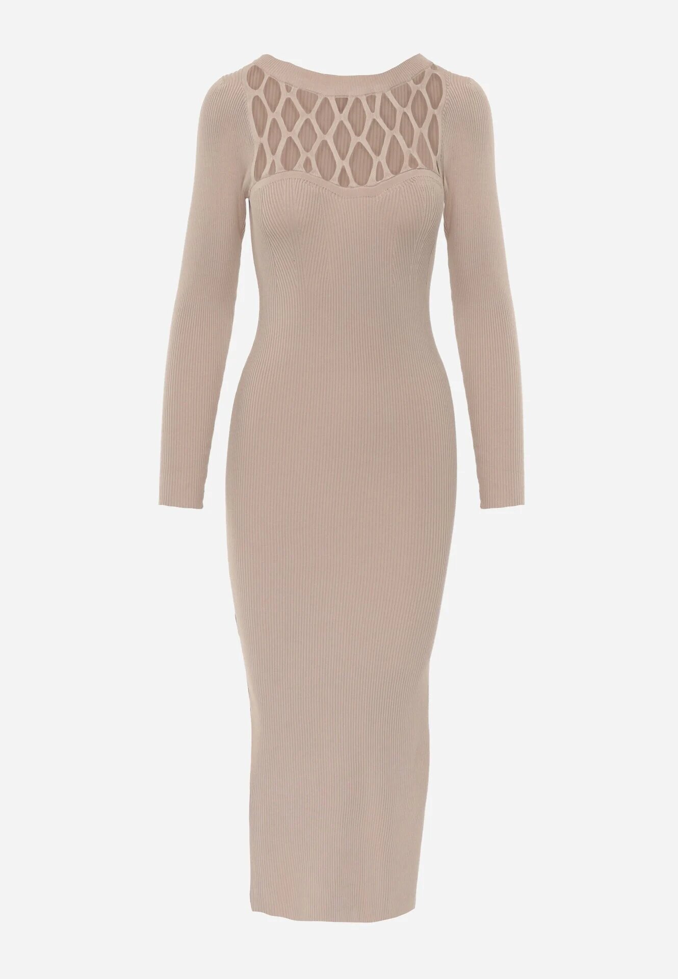elsa.m by may Rochie Bej Reiată Maxi cu Model Ajurat și Decupaj Zanelia