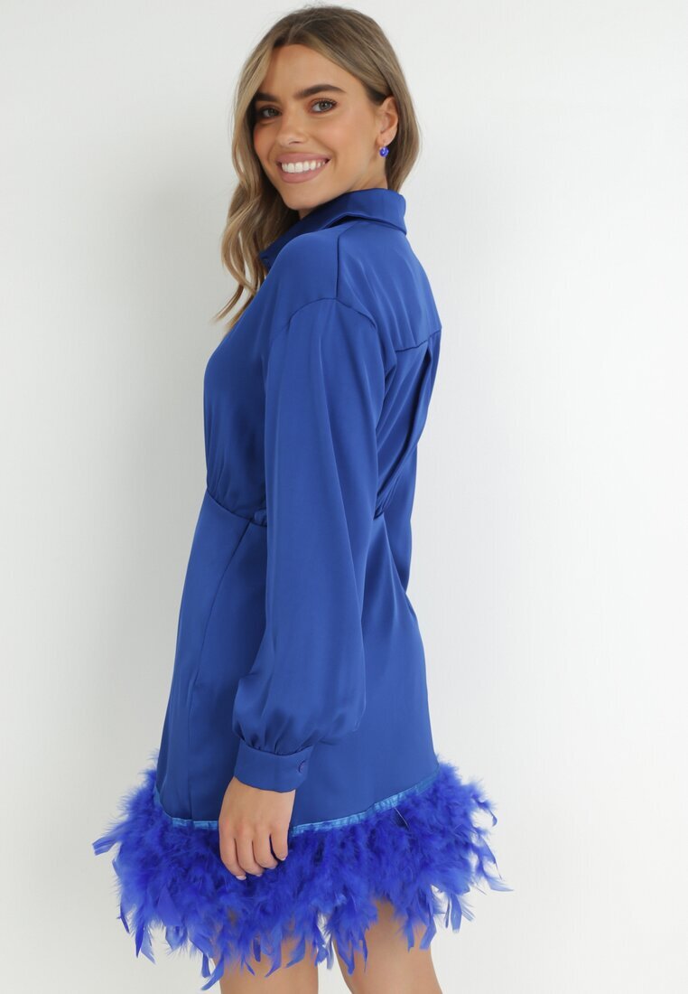 elsa.m by may Rochie bleumarin din satin cu pene la tiv Zaitena