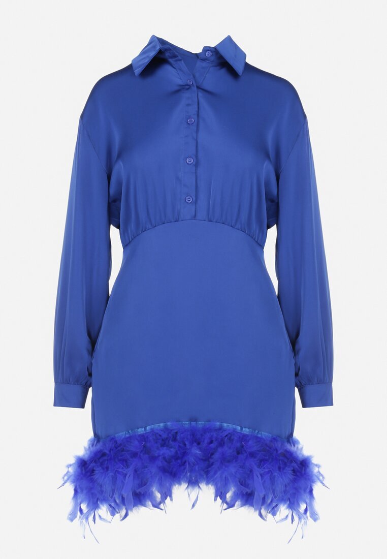 elsa.m by may Rochie bleumarin din satin cu pene la tiv Zaitena