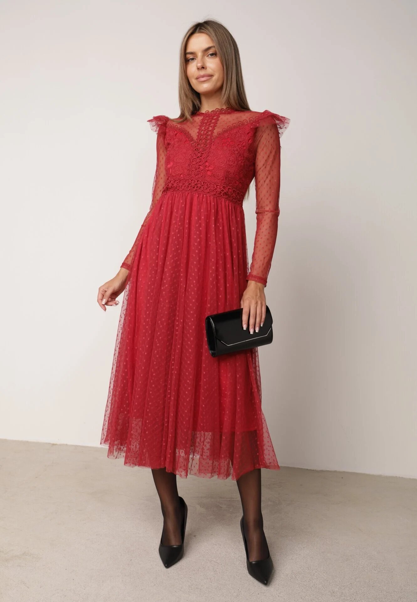 elsa.m by may Rochie Bordo cu Dantelă și Tul Nemila