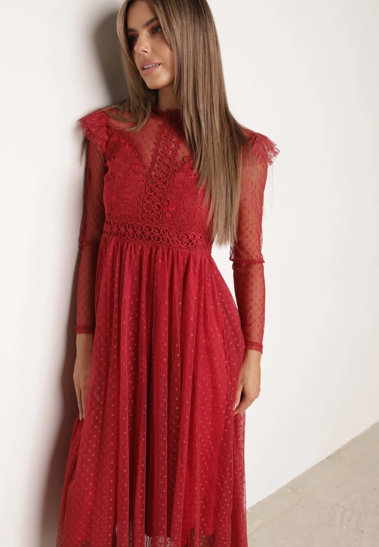 elsa.m by may Rochie Bordo cu Dantelă și Tul Nemila