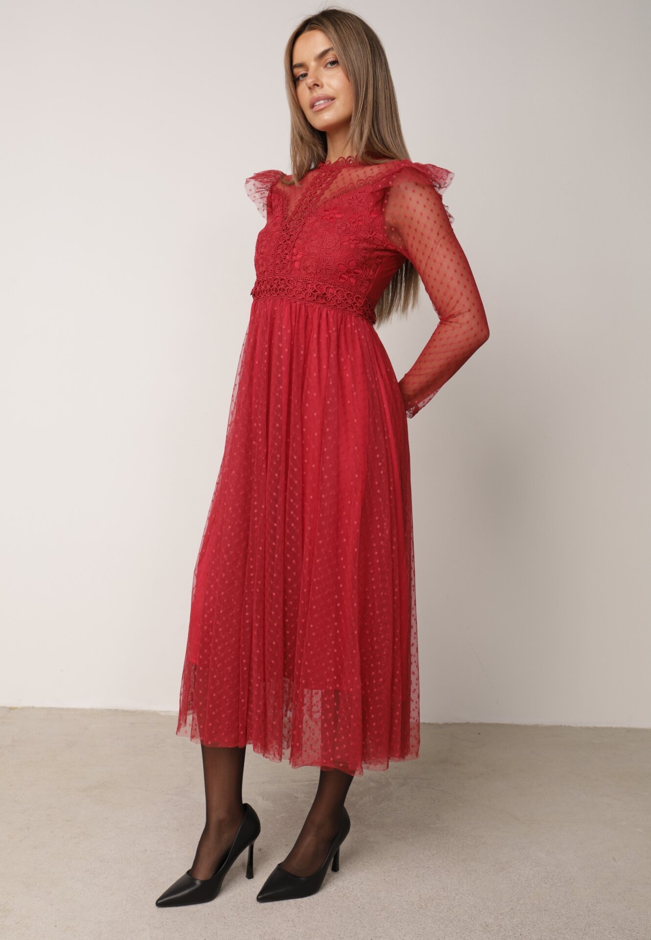 elsa.m by may Rochie Bordo cu Dantelă și Tul Nemila
