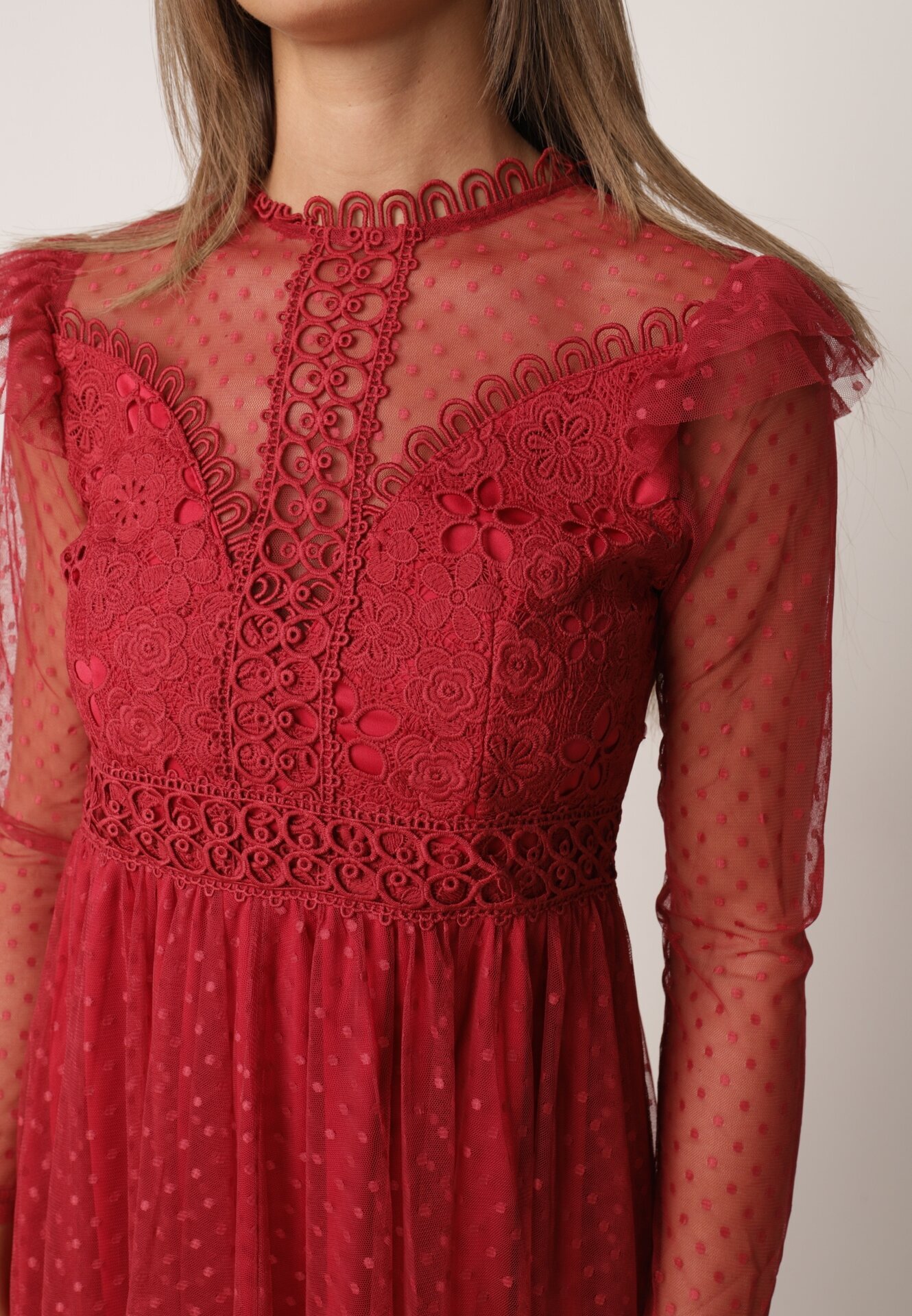elsa.m by may Rochie Bordo cu Dantelă și Tul Nemila