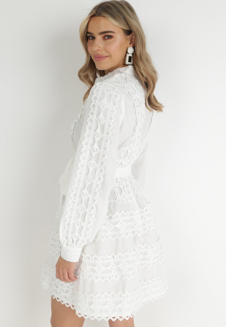 elsa.m by may Rochie Cămașă Albă cu curea legată și benzi ajurate Dimi