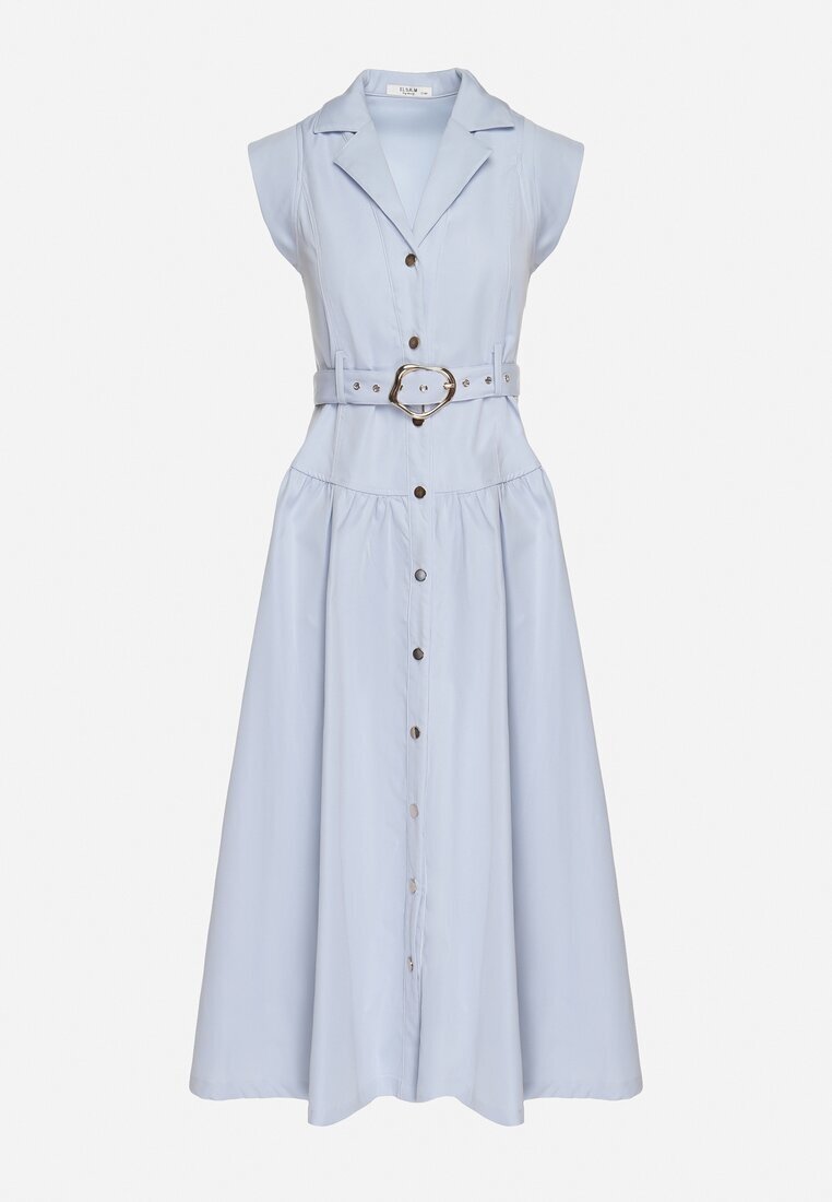 elsa.m by may Rochie Cămașă Albastră Decorată cu Curea Devikka