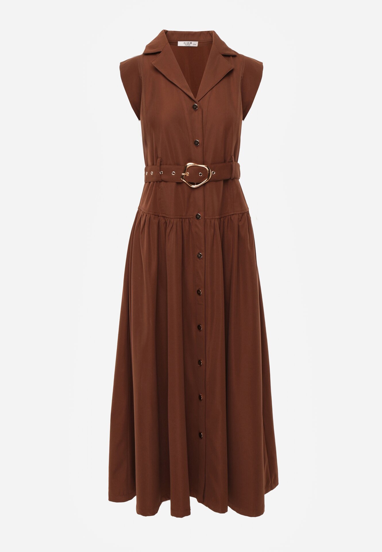 elsa.m by may Rochie Cămașă Maro Fără Mâneci Decorată cu curea cu Cataramă Phalixia