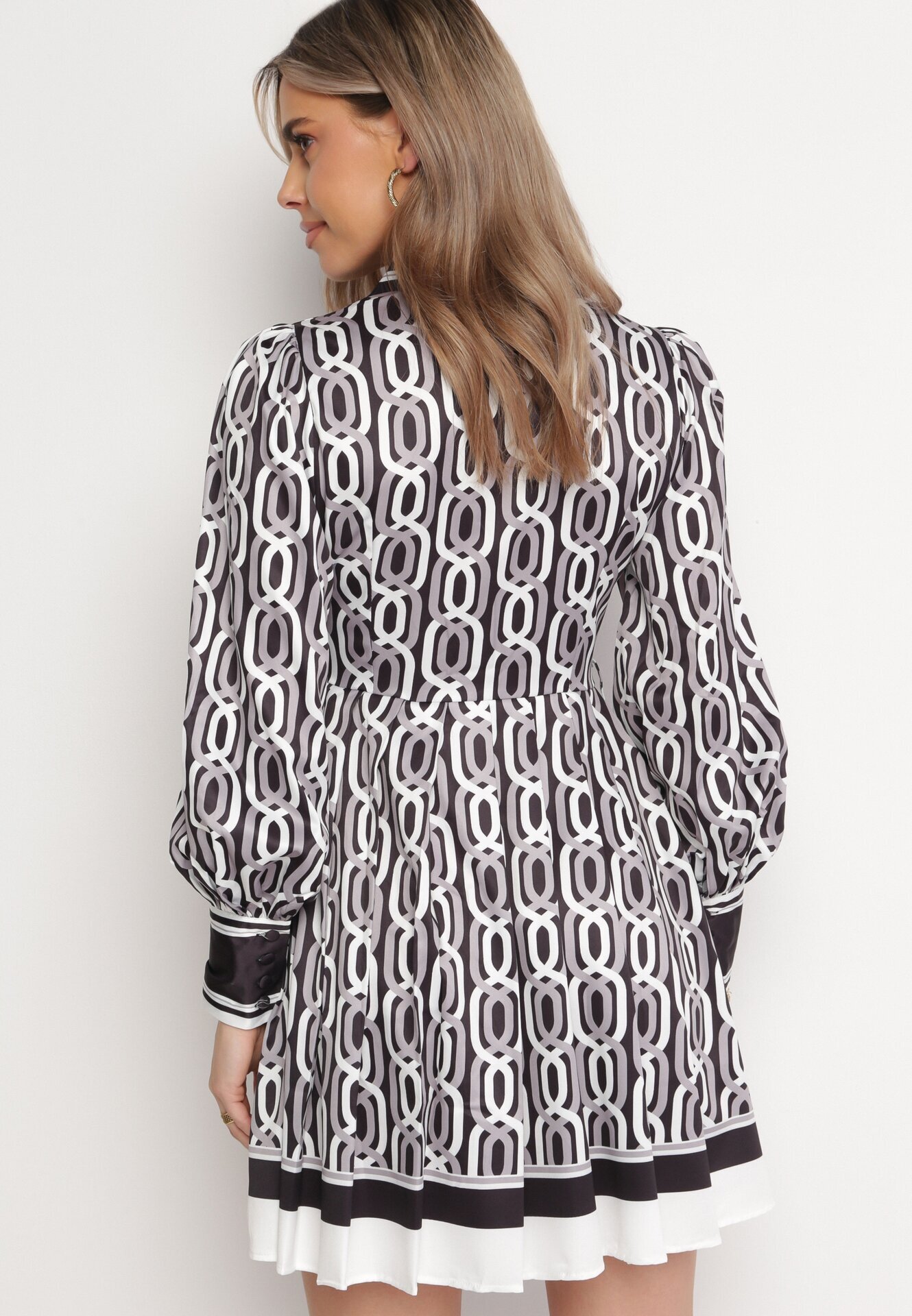 elsa.m by may Rochie Cămașă Mini Alb-Negru cu croială cloș cu curea Amburia