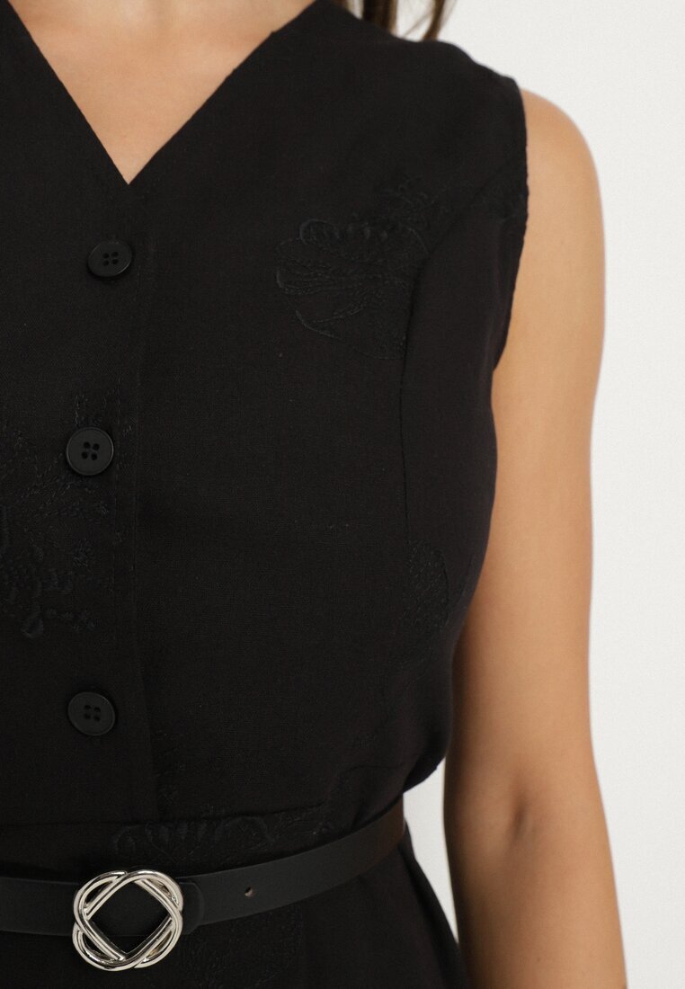 elsa.m by may Rochie cămașă Neagră din Viscoză cu Bumbac Ornată cu curea Rivebia