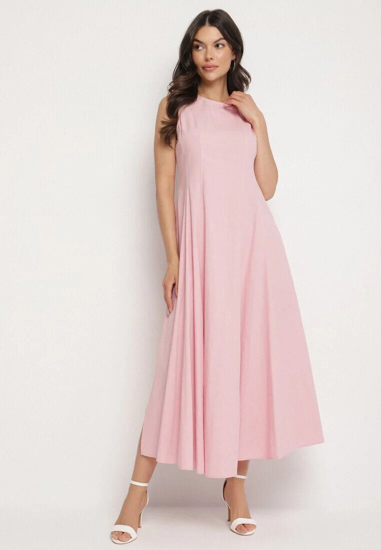 elsa.m by may Rochie Cloș Roză cu Bumbac și Viscoză Decorată cu Crăpătură pe Picior Devirael