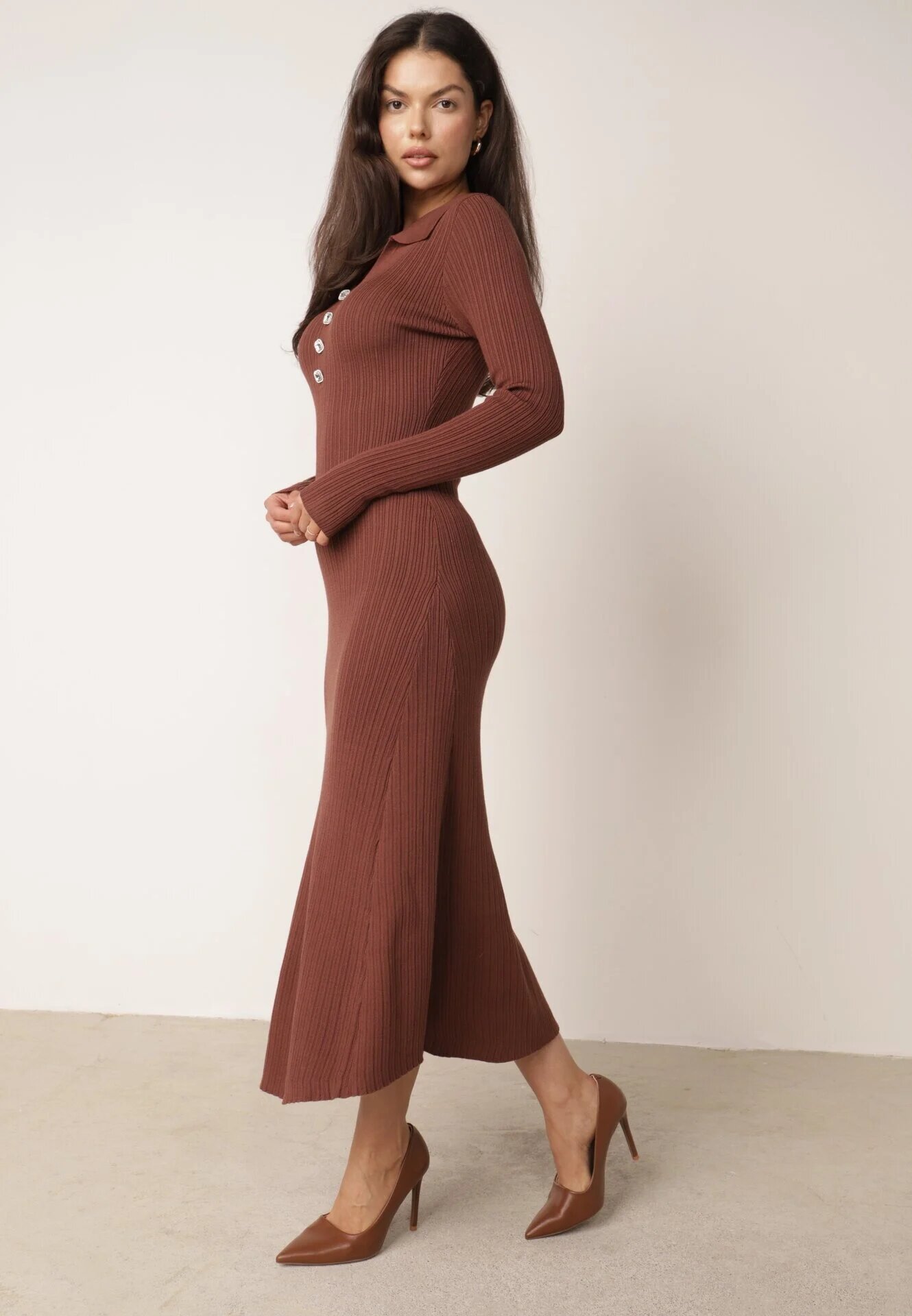 elsa.m by may Rochie cu model în dungi din tricot de viscoză cu guler și nasturi Juith Maro