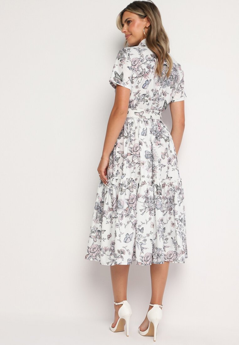 elsa.m by may Rochie de cocktail Alb-Gri florală cu elastic în talie și curea decorativă Vimaretta